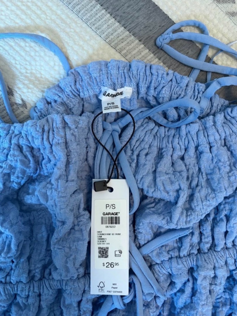 Garage Light Blue Smocked Crop Top with Tie Straps - Picture 3 of 4